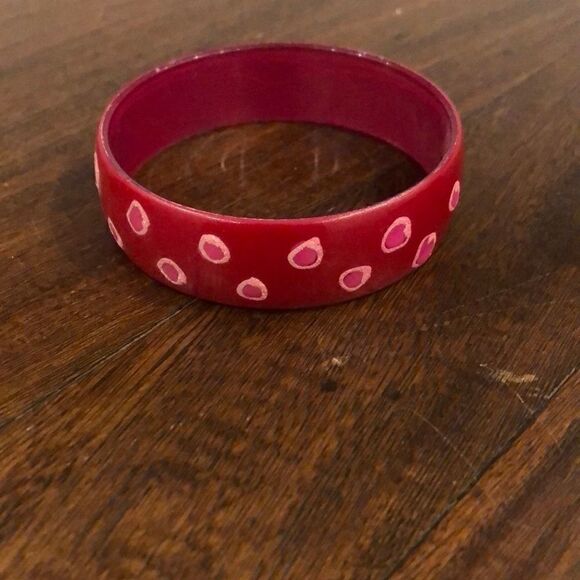 Red bangle bracelet with pink glitter polka dots - Picture 1 of 3